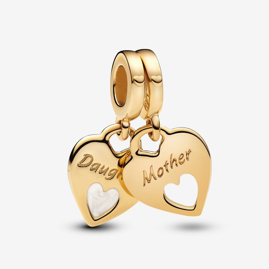 Mother &amp; Daughter Double Heart Split Dangle Charm