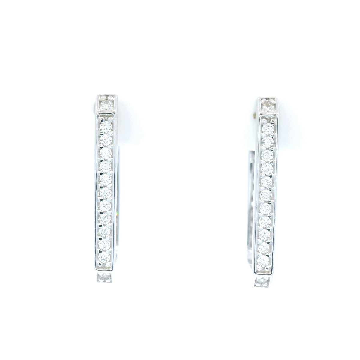 Sterling Silver Claw Set Rectangle Hoop Earrings