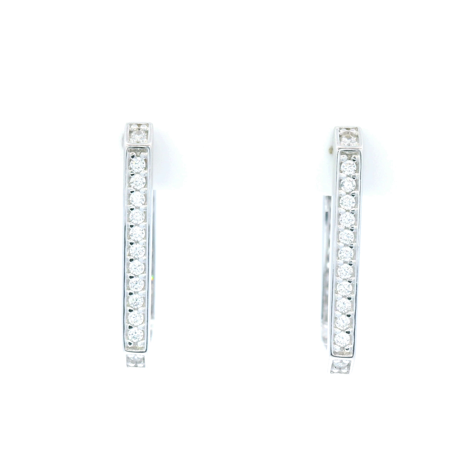 Sterling Silver Claw Set Rectangle Hoop Earrings