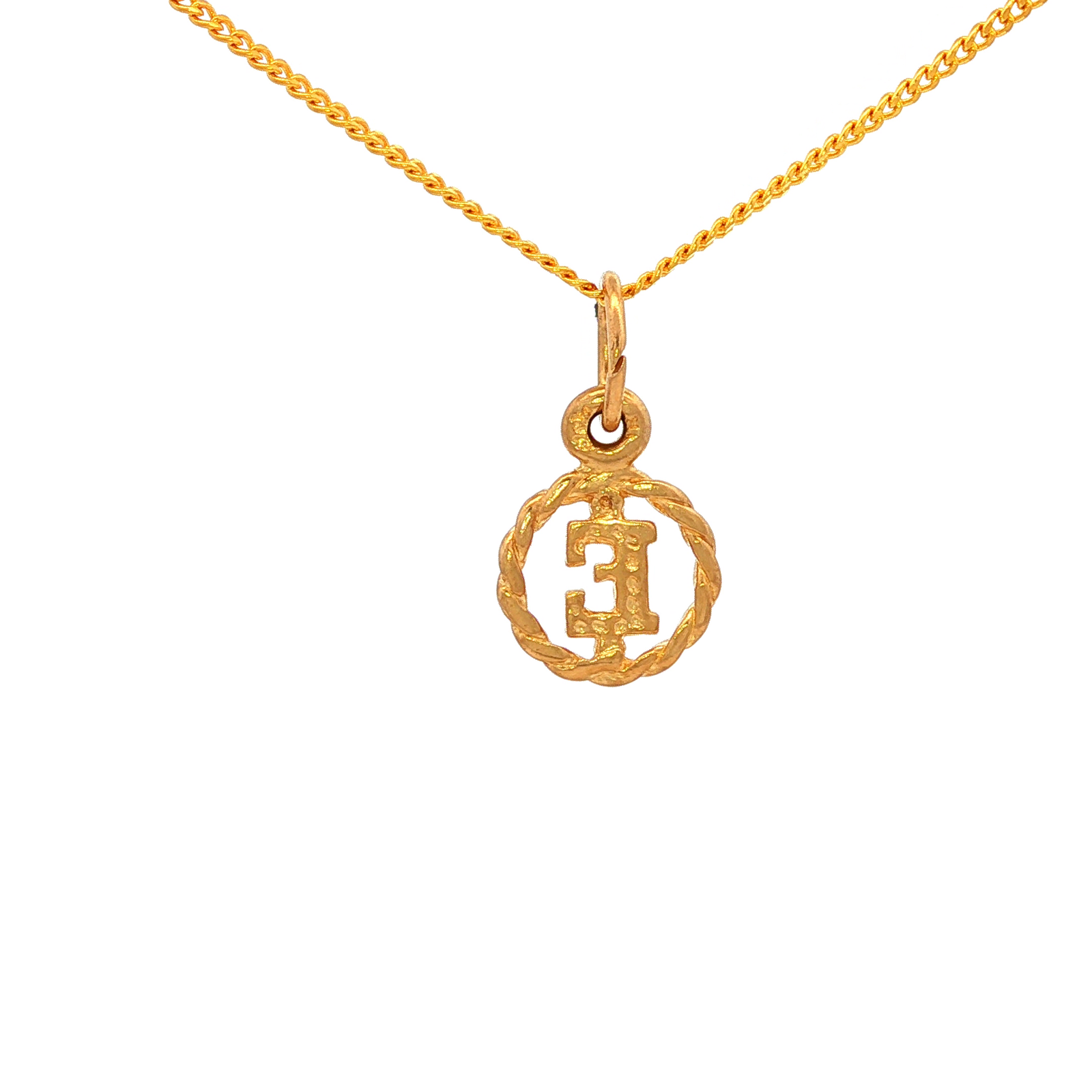 Block Initial in Circle 'E' in Yellow Gold