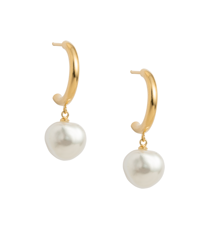 Kirstin Ash Pearl Drop Hoops 18ct Gold Plated