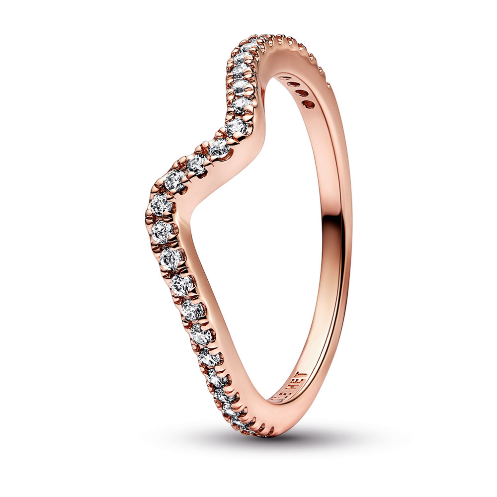 Pandora Wave 14k rose gold-plated ring with clear cubic zirconia