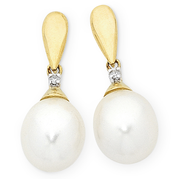 9ct Gold Freshwater Pearl &amp; Diamond Earrings