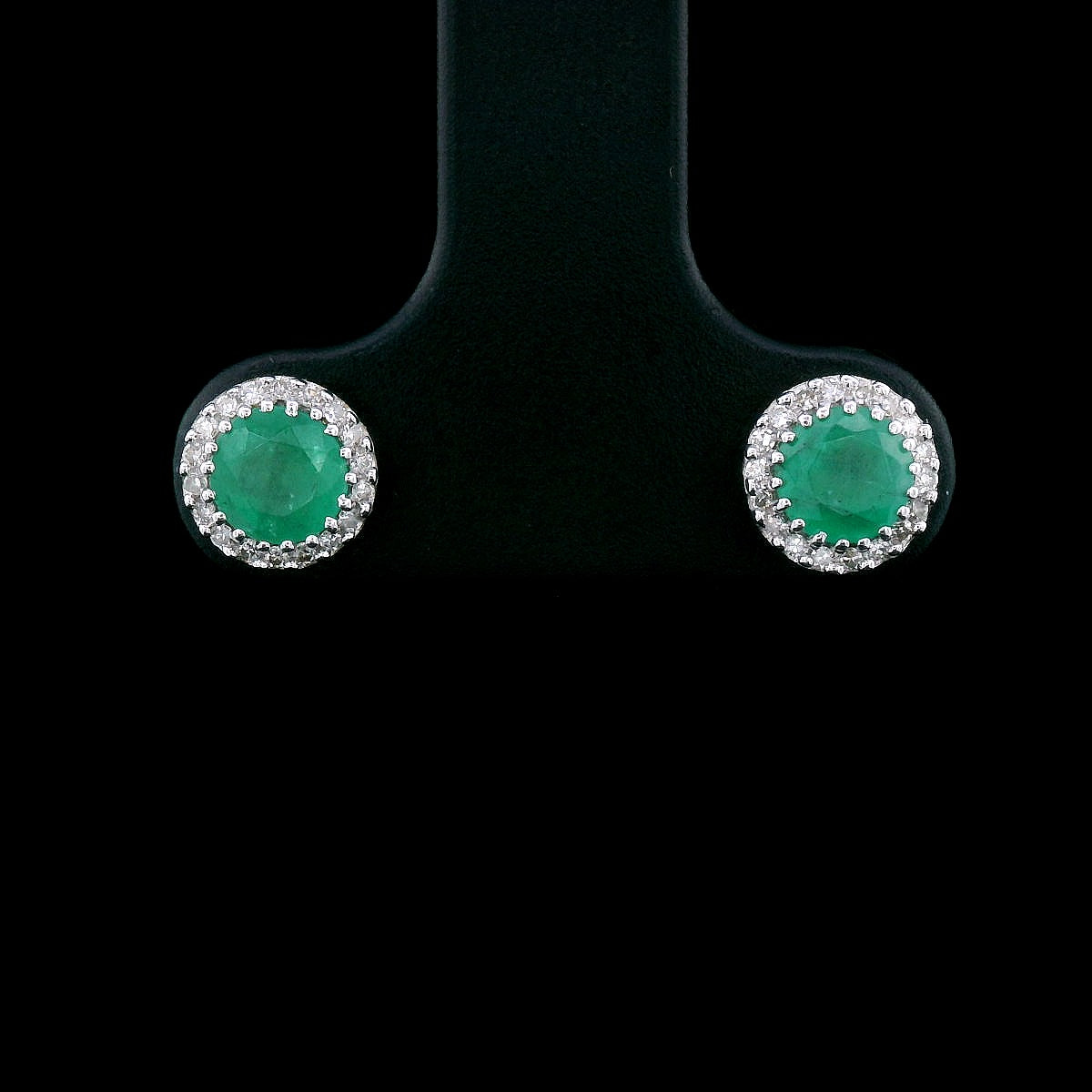 Diamond And Emerald Round Cluster Studs