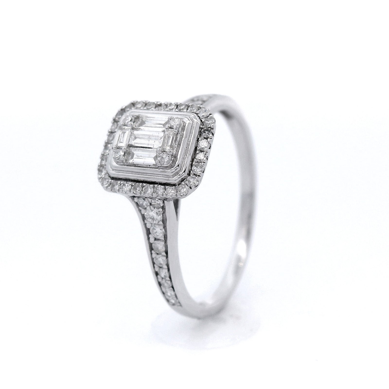 9ct White Gold Diamond Rectangle Halo Ring