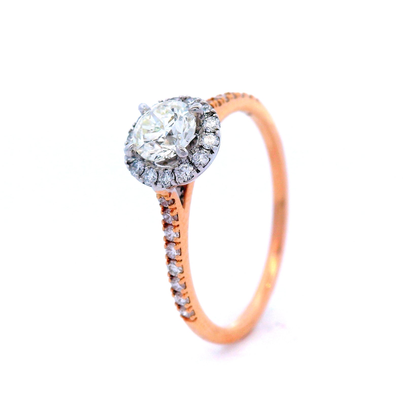 Diamond Halo Engagement Ring in18 Carat Rose Gold