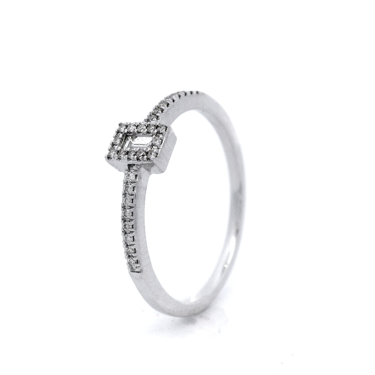Baguette & Round Diamond Dress Ring Set in White Gold