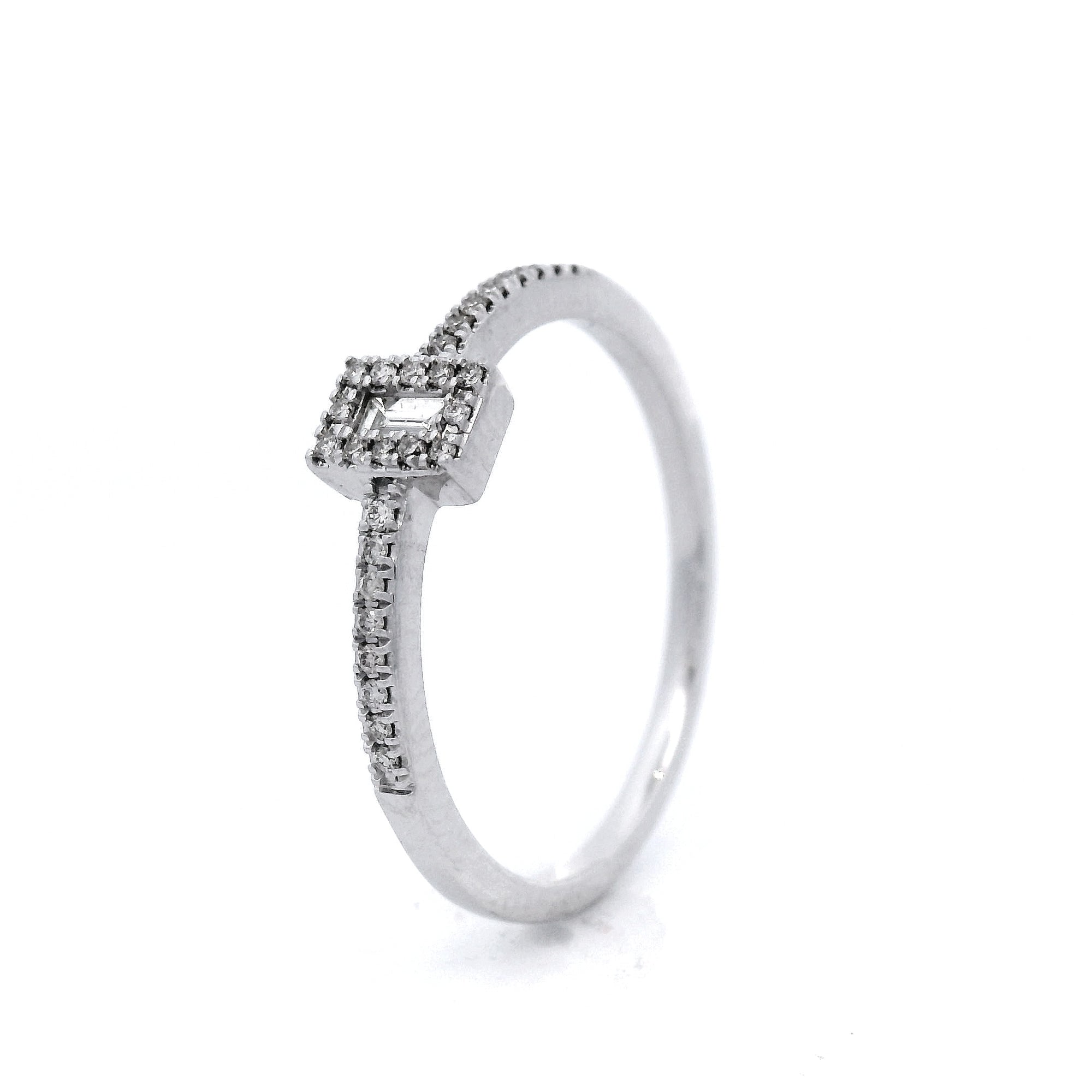 Baguette & Round Diamond Dress Ring Set in White Gold