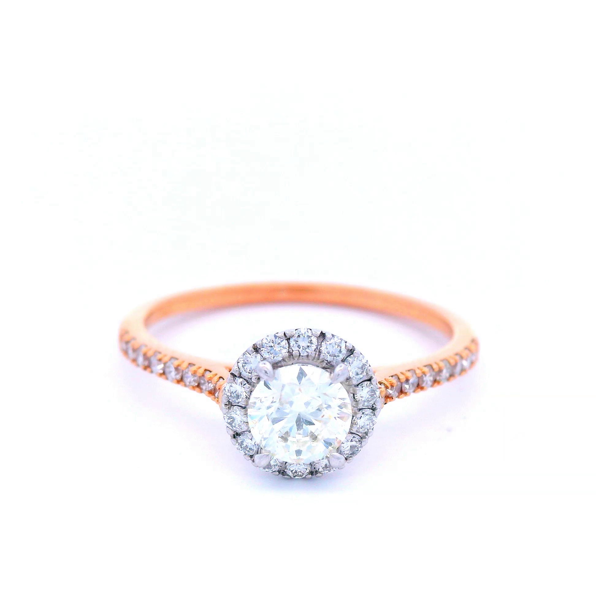 Diamond Halo Engagement Ring in18 Carat Rose Gold