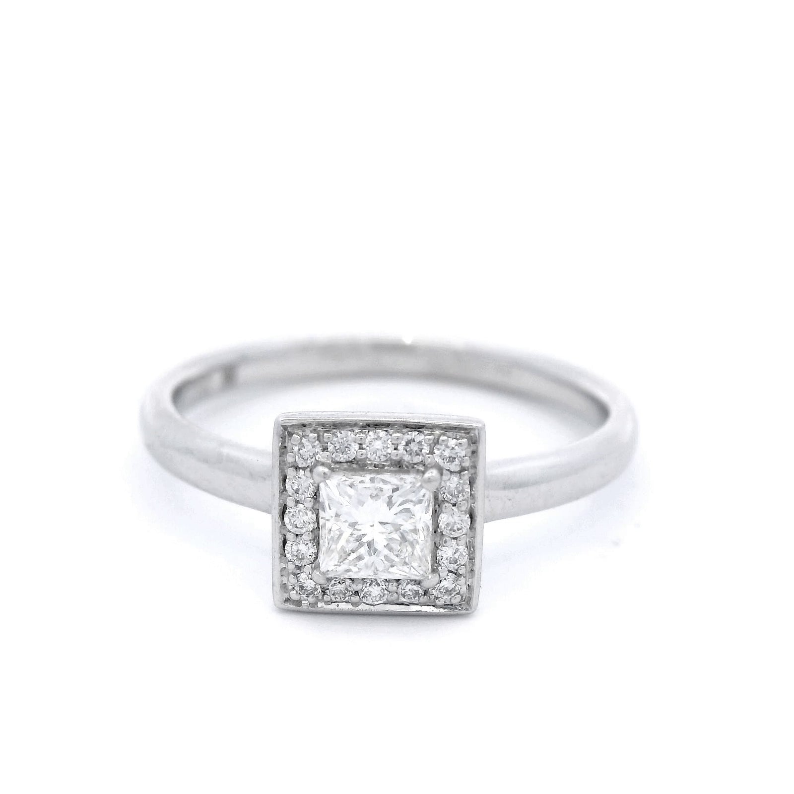 18ct White Gold Diamond Claw Bead Set Halo Engagement Ring