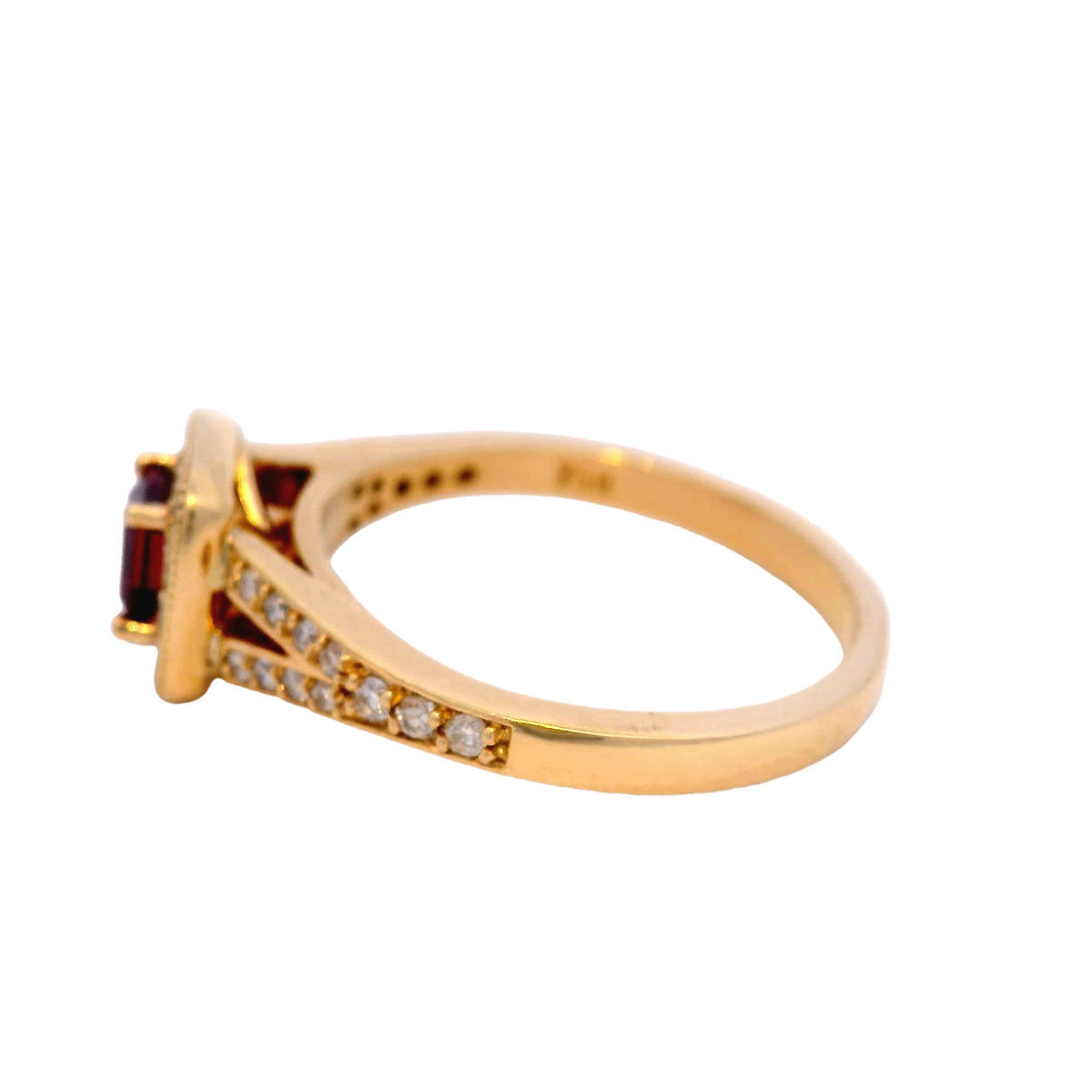 Ruby and Diamond Halo Set Ring in Yellow Gold