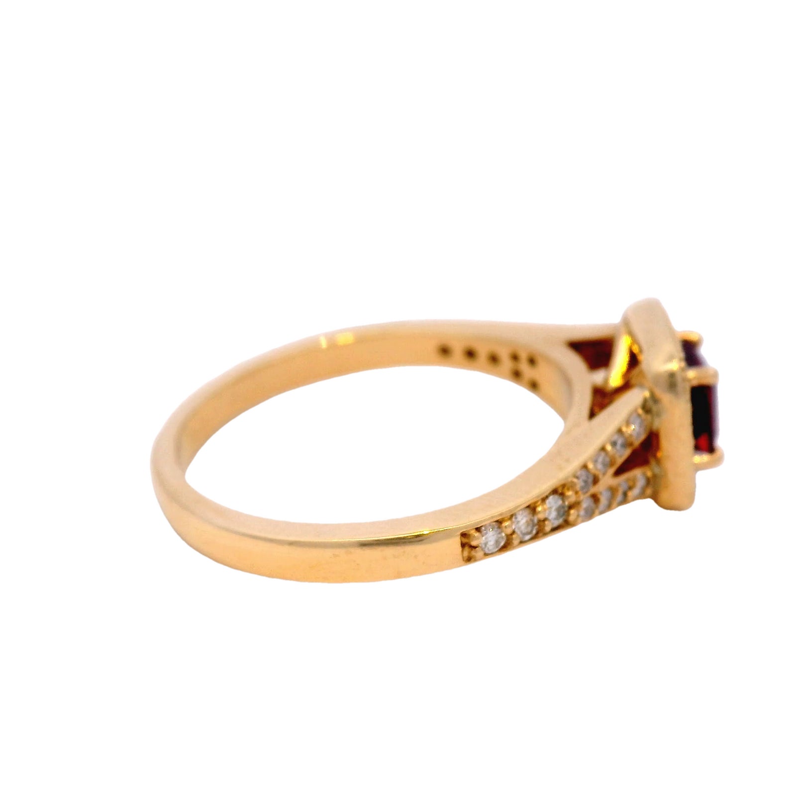 Ruby and Diamond Halo Set Ring in Yellow Gold
