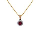 9 Carat Yellow Gold Diamond & Ruby Round Cluster Pendant