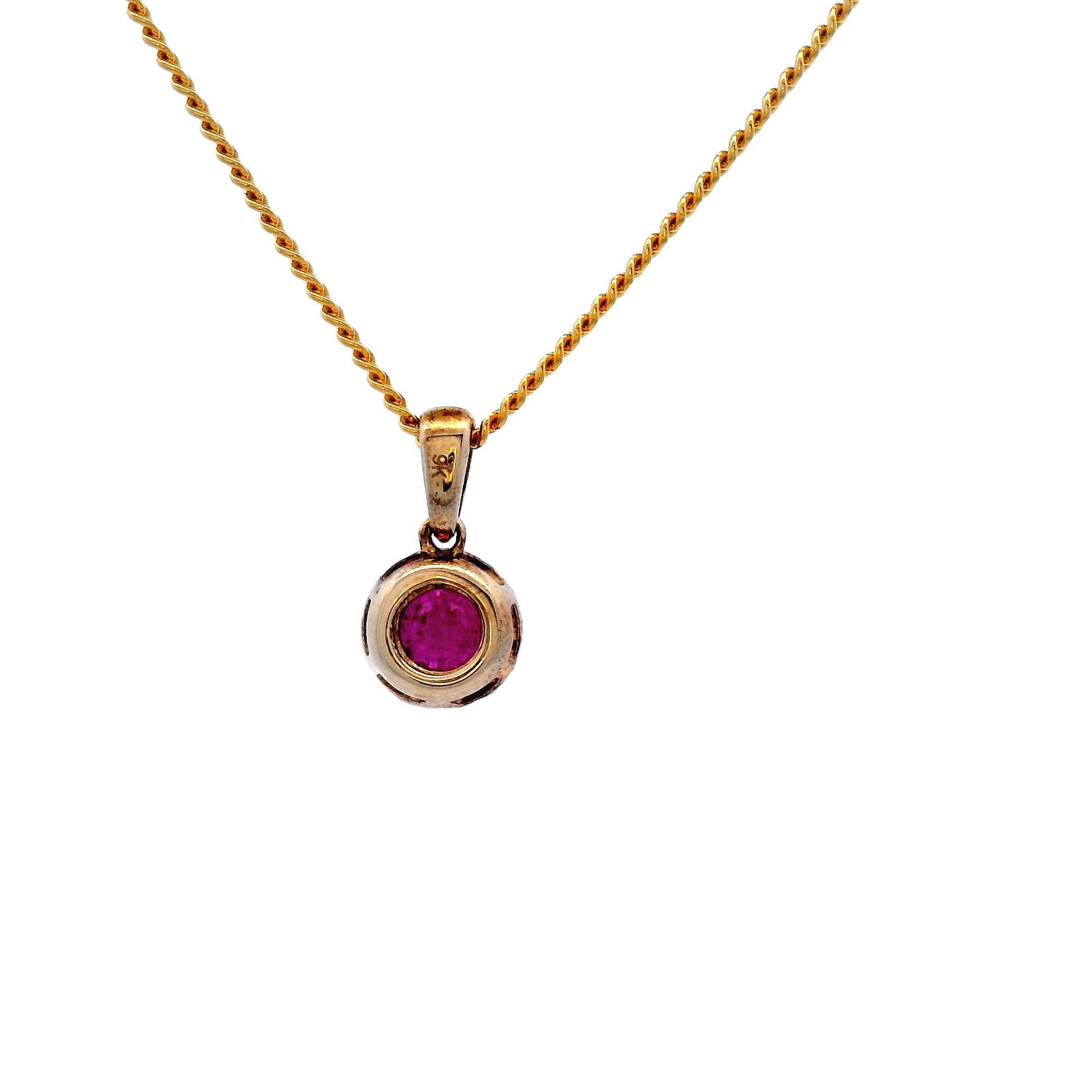 9 Carat Yellow Gold Diamond & Ruby Round Cluster Pendant