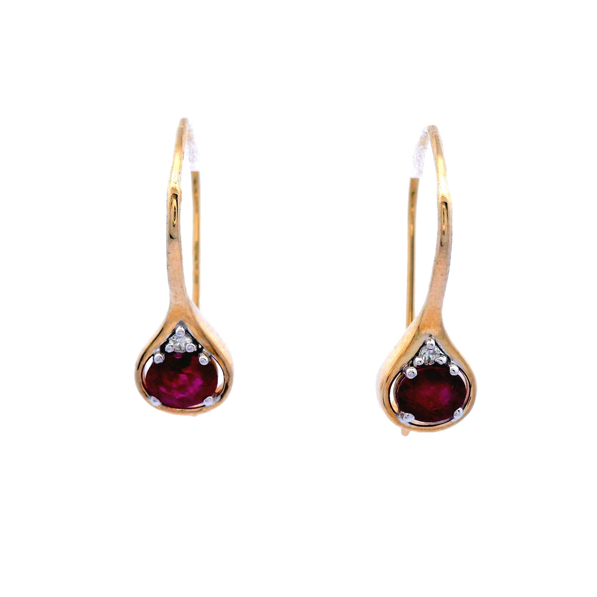 9ct Gold Ruby &amp; Diamond Claw Set Shepherd Hook Earring