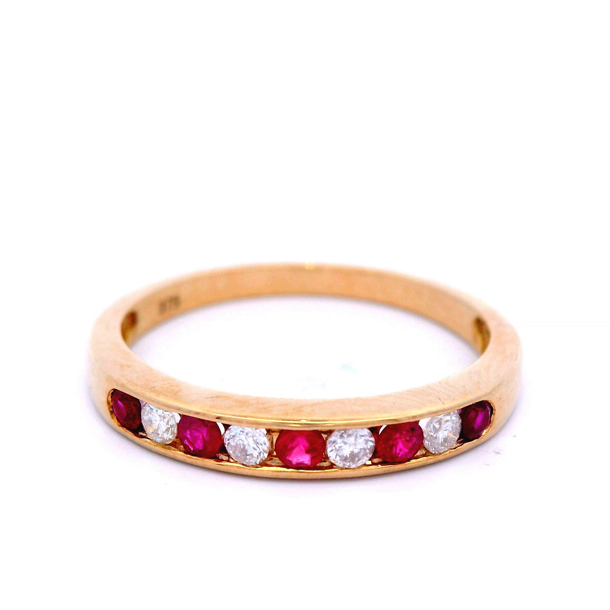 Natural Ruby And Diamond Dress Ring Set In 9 Carat Yellow Gold