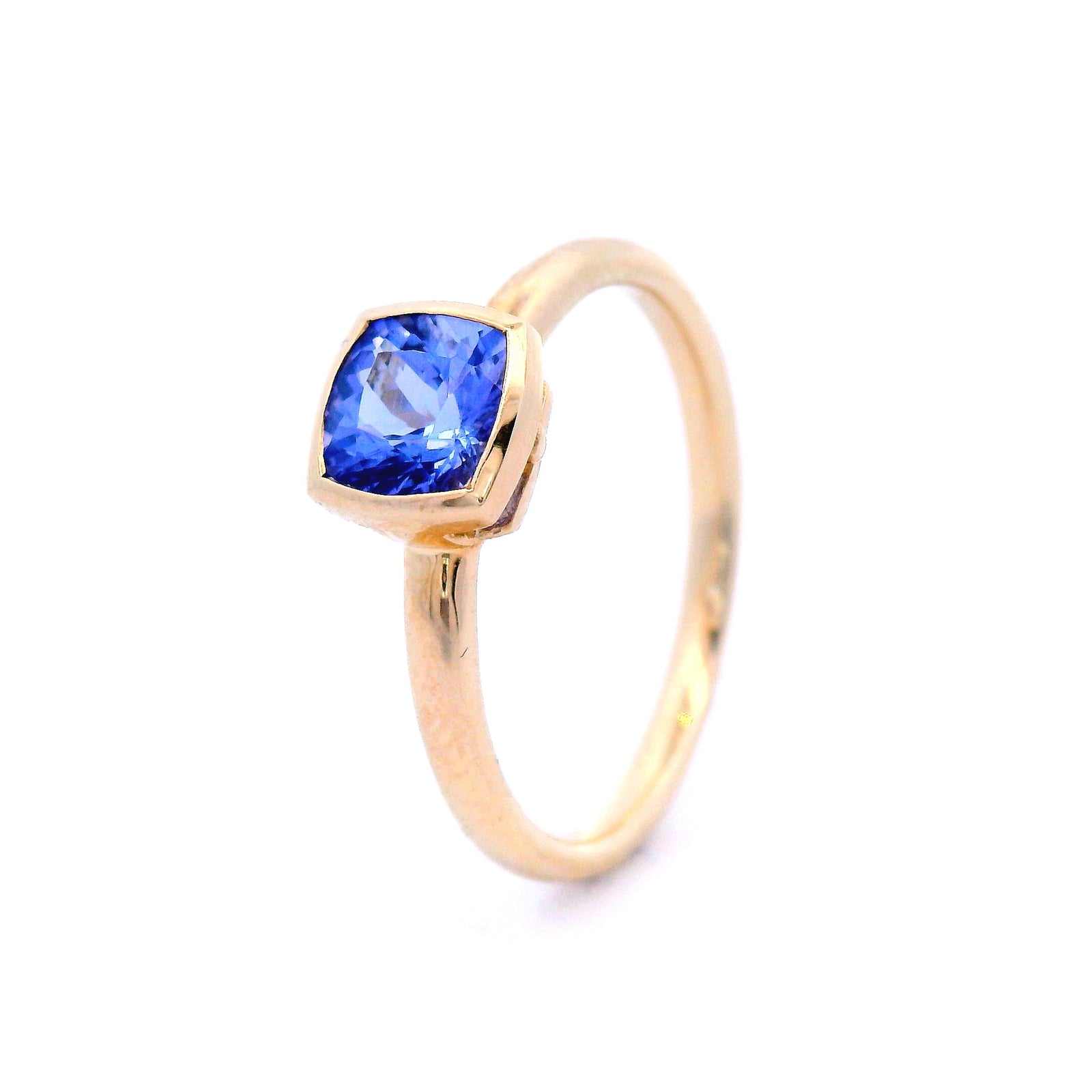 Tanzanite Cusion Coloured Stone Ring in 9ct Yellow Gold