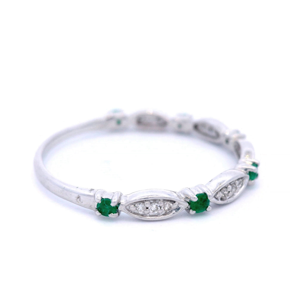 White Gold Diamond and Emerald Dress Ring