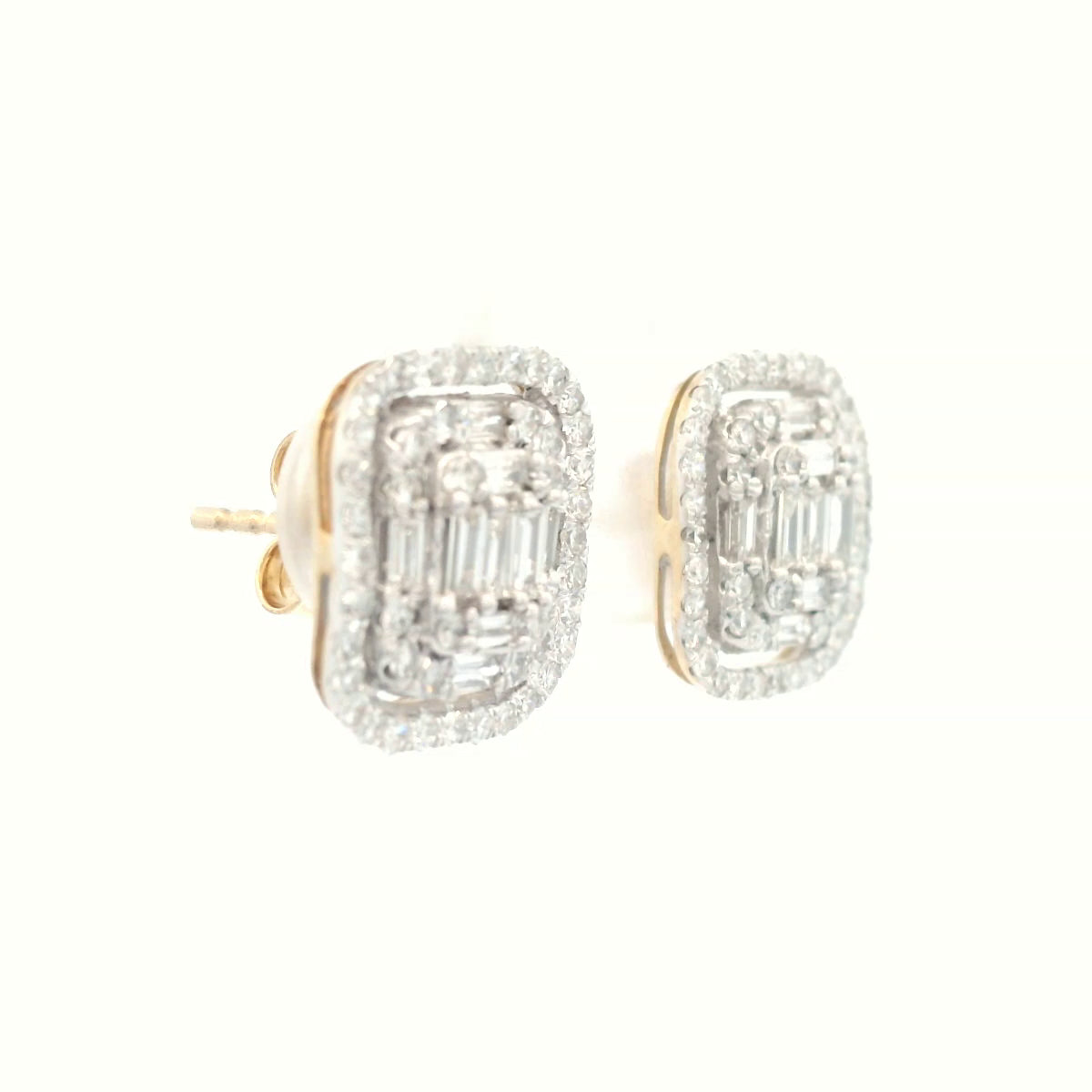 1ct White Gold Round And Baguette Diamond Stud Earrings