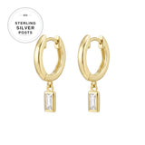 Premium Plated Brass Baguette CZ Charm Earrings with Sterling Silver Posts