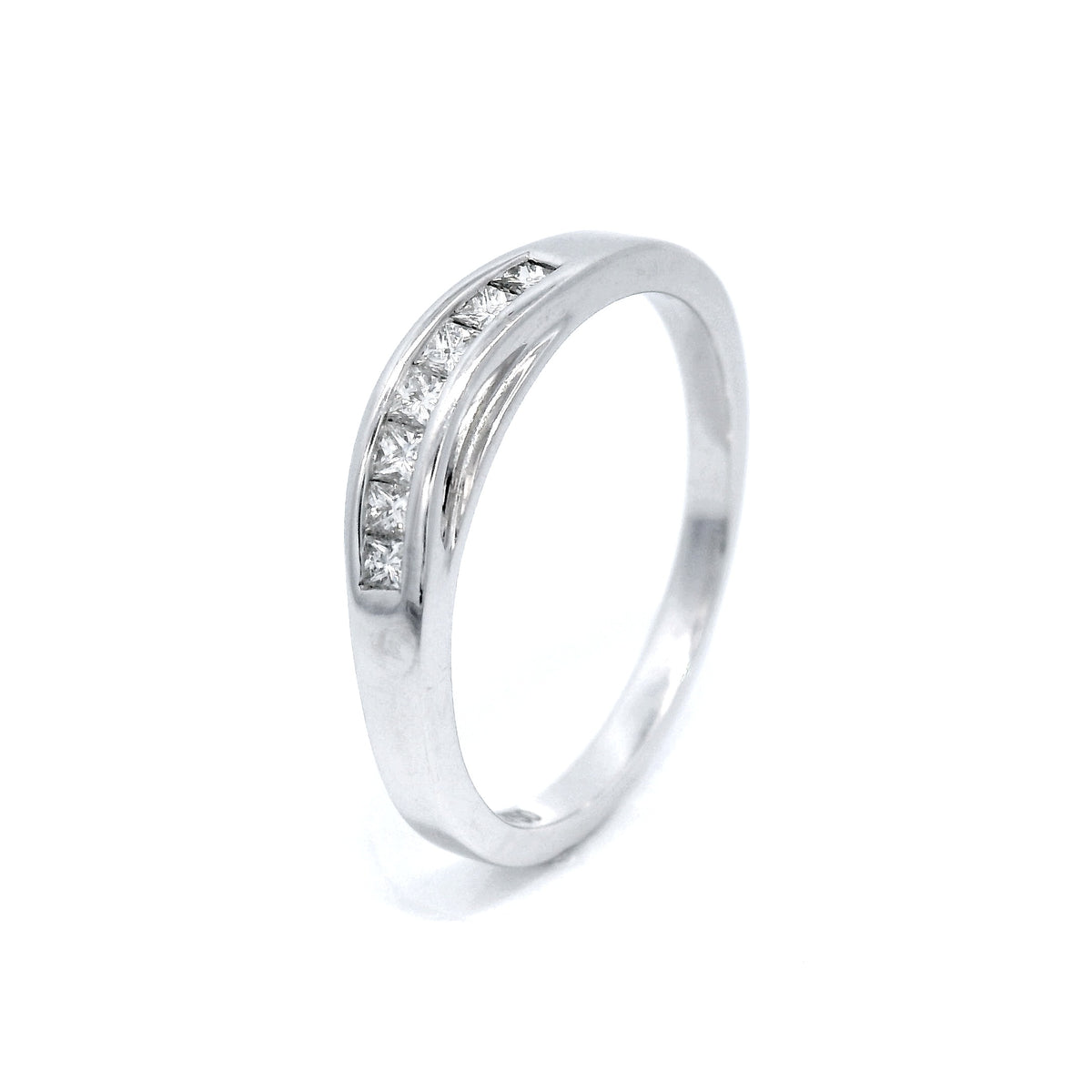 Diamond Princess Cut Channel Set Curved Eternity Ring in White Gold