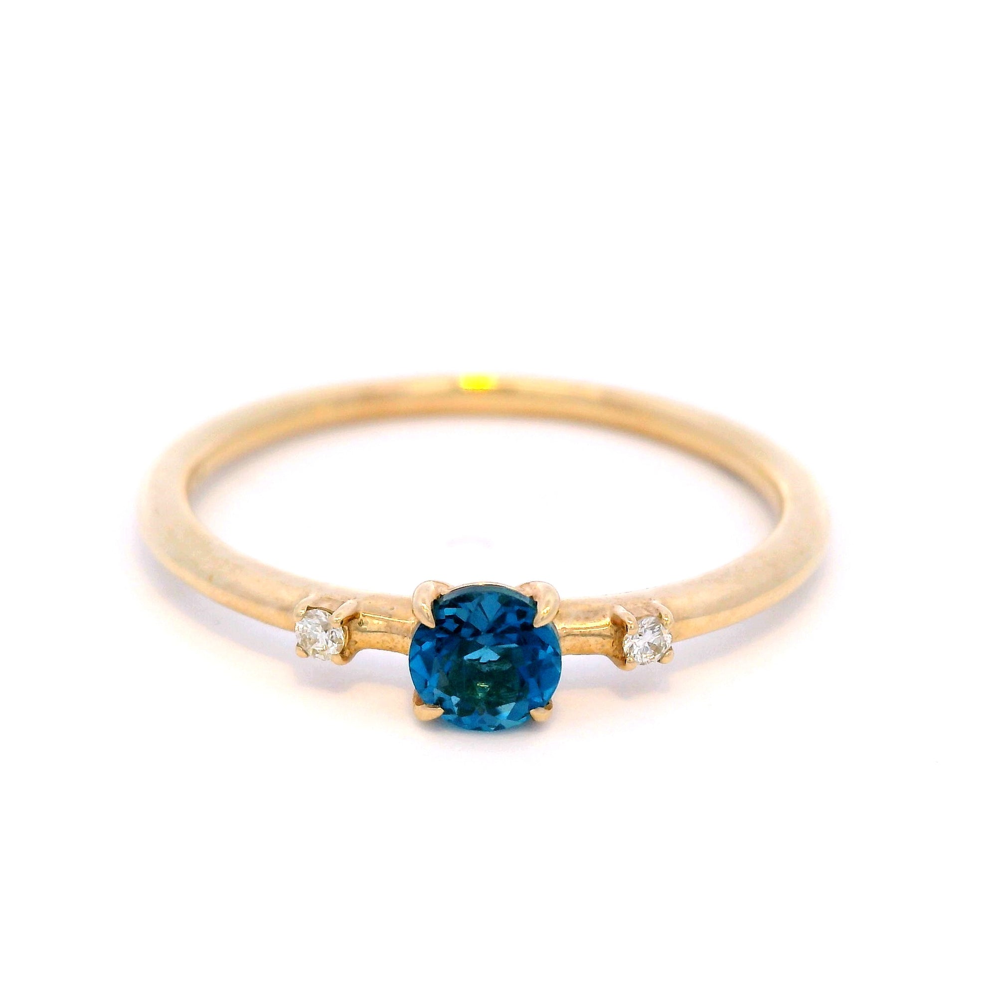London Blue Topaz and Diamond Ring in 9ct Yellow Gold