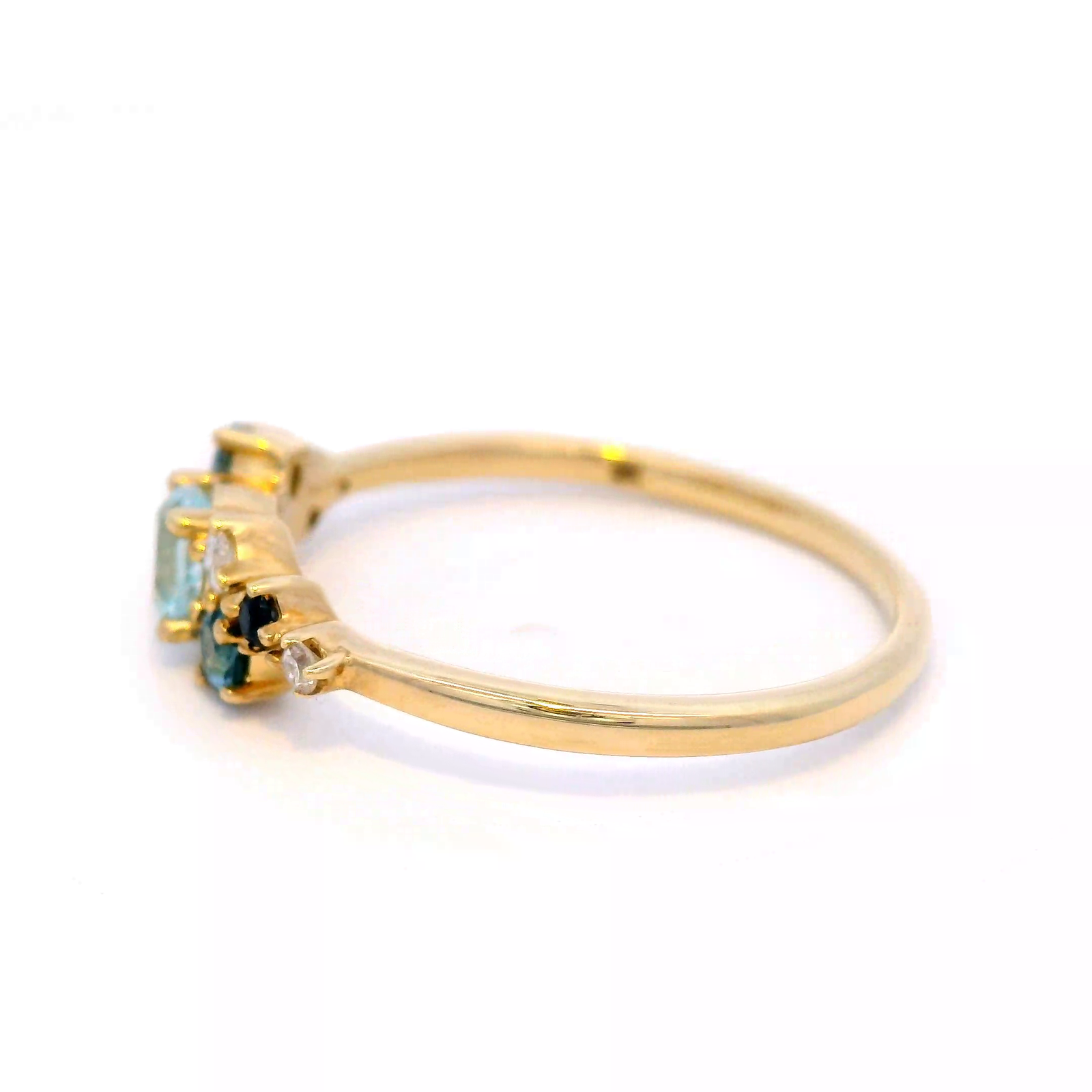 Aquamarine, Ceylon Sapphire and Diamond Set Ring in 9 Carat Yellow Gold