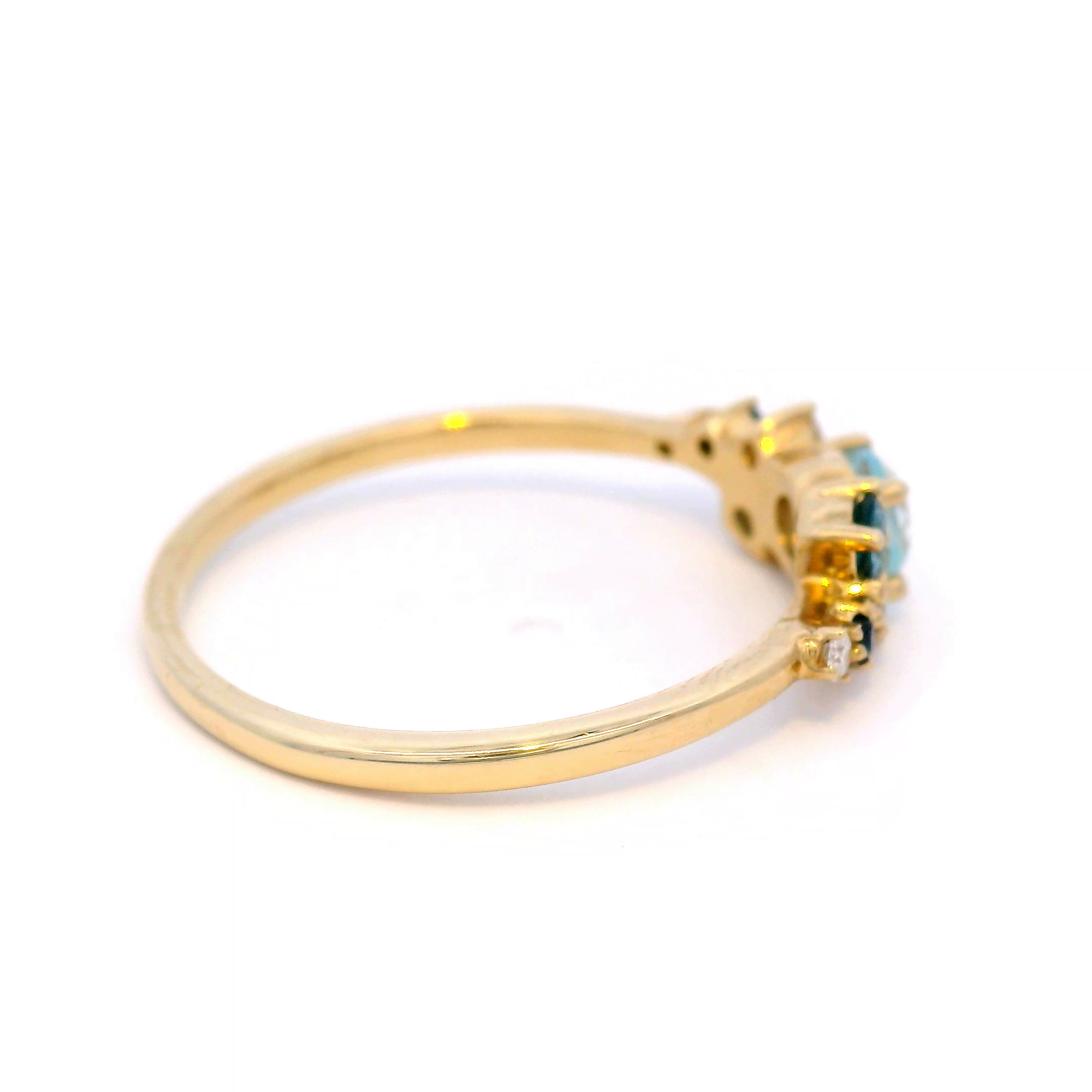 Aquamarine, Ceylon Sapphire and Diamond Set Ring in 9 Carat Yellow Gold