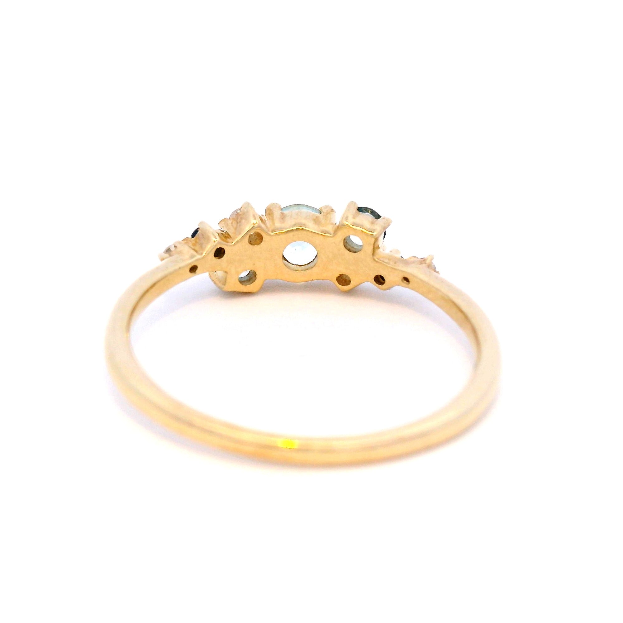 Aquamarine, Ceylon Sapphire and Diamond Set Ring in 9 Carat Yellow Gold