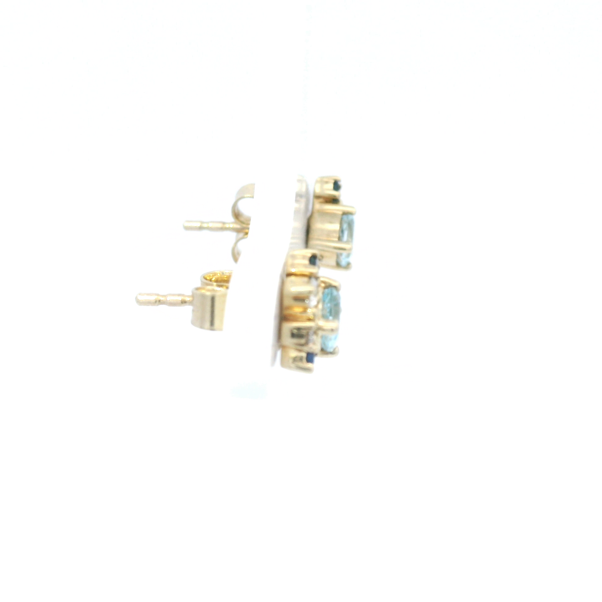 Diamond and Aquamarine Stud Earrings in Yellow Gold
