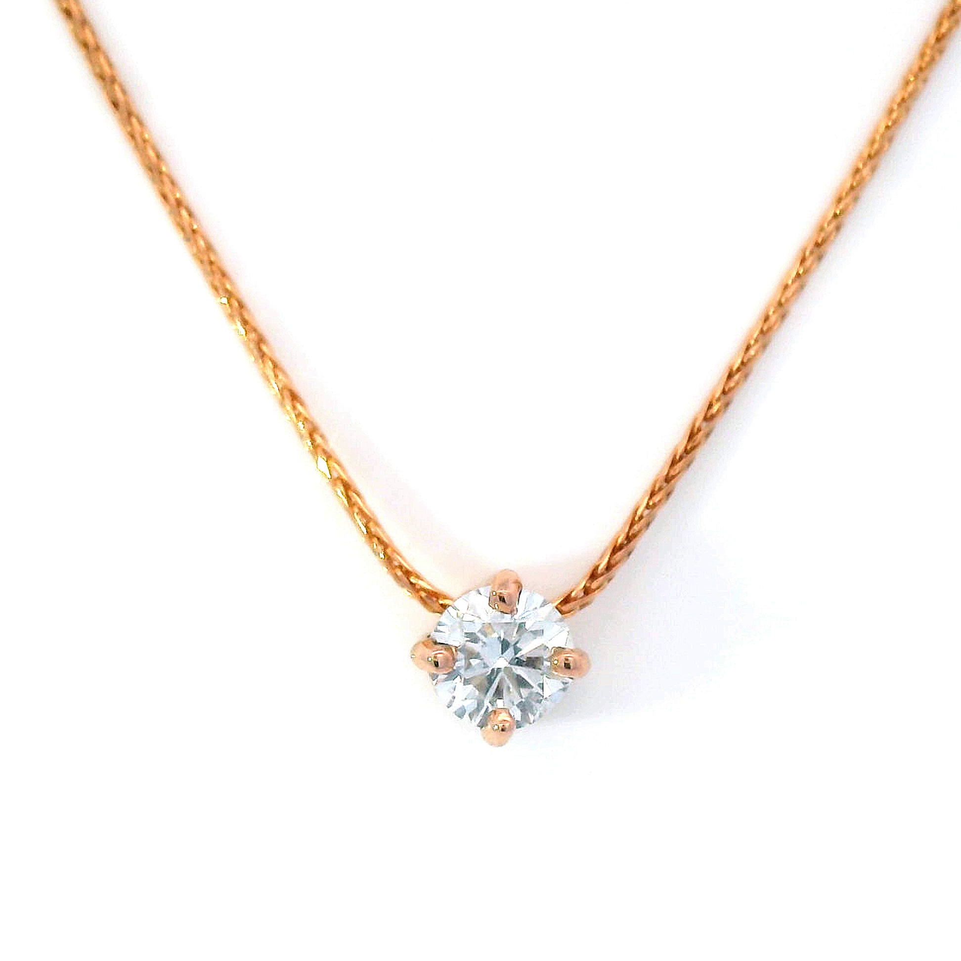 Diamond Slider Pendant on Rose Gold Wheat Chain.