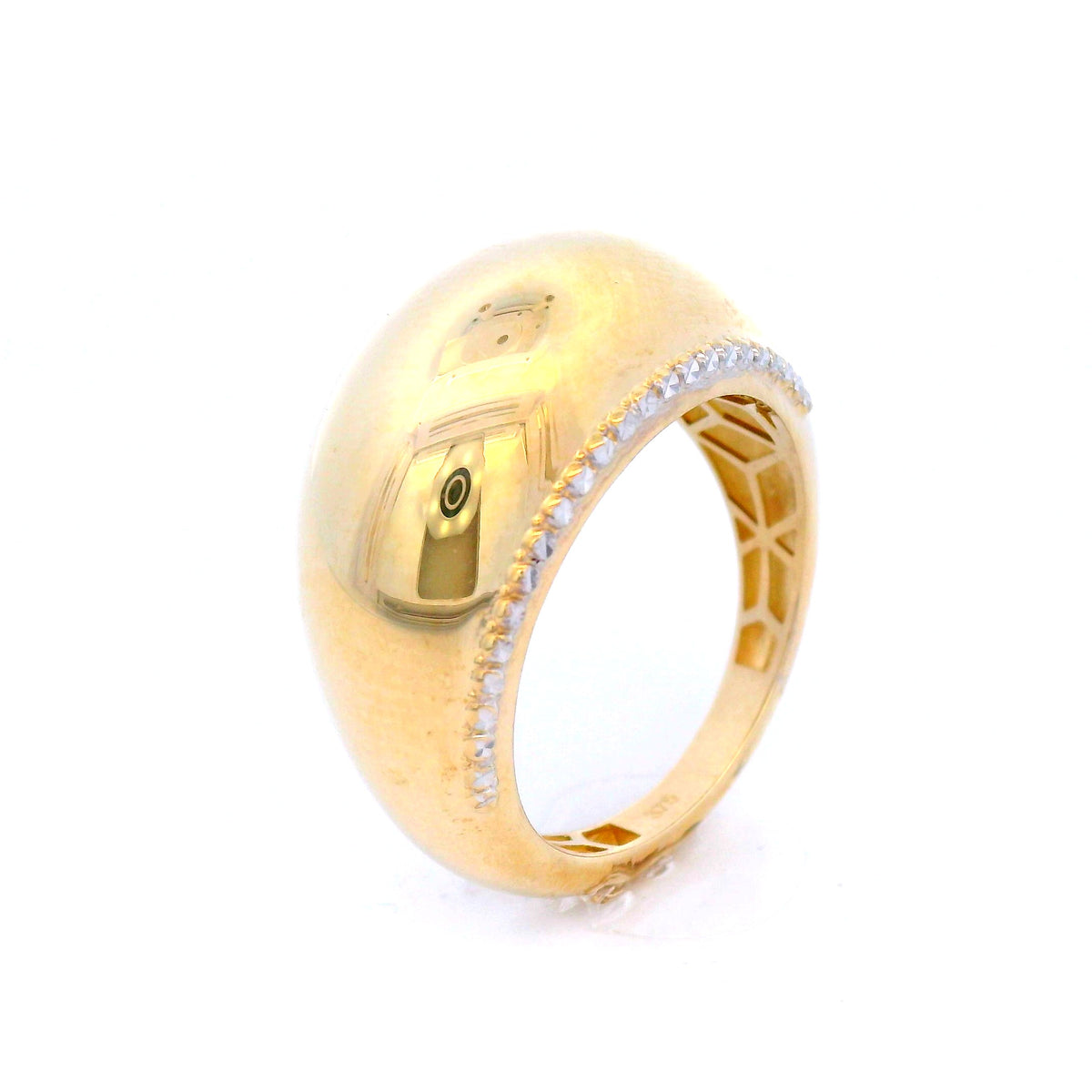 Patterned Edge Dome Ring in Yellow Gold