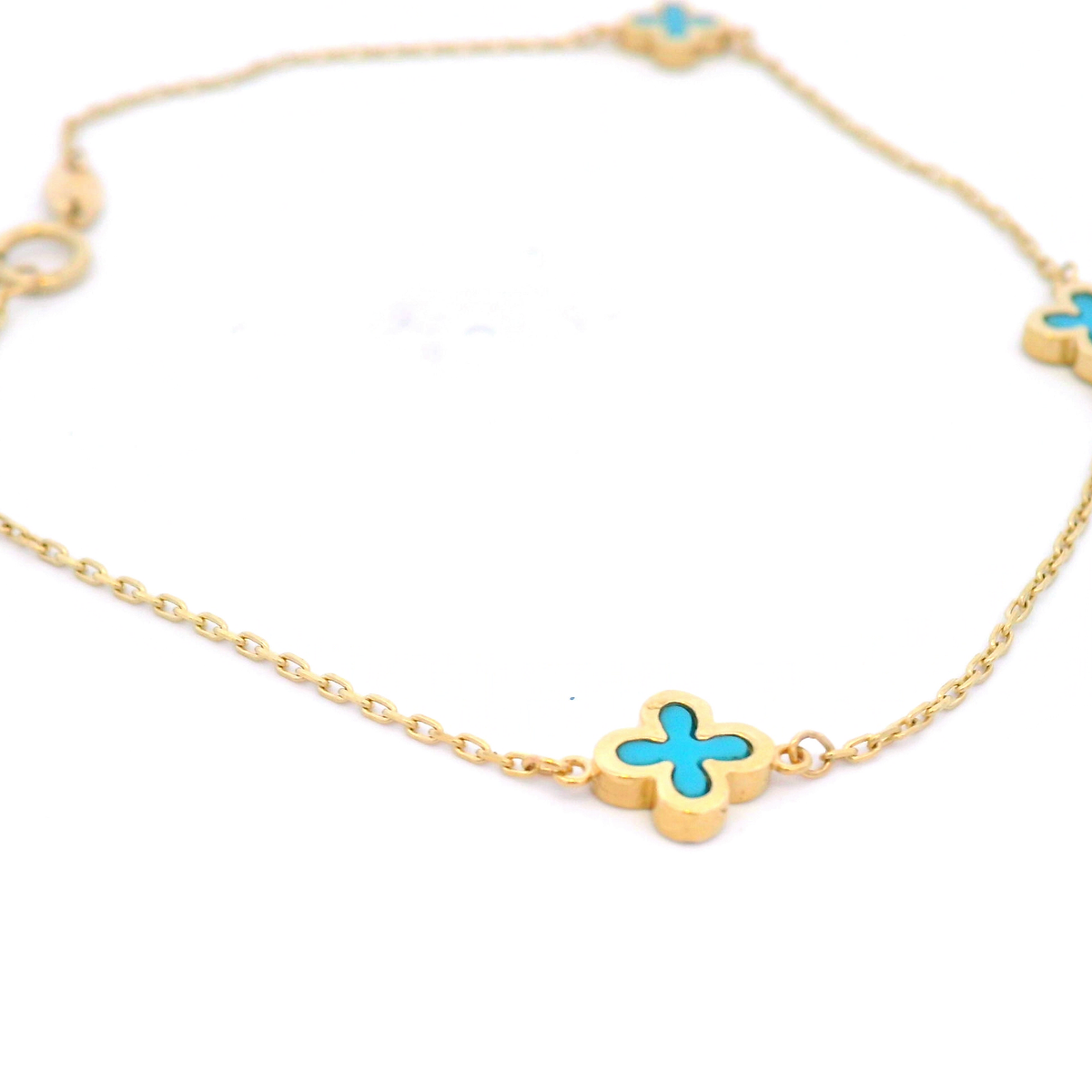 Designer 9CT Yellow Gold Turquoise Petal Bracelet