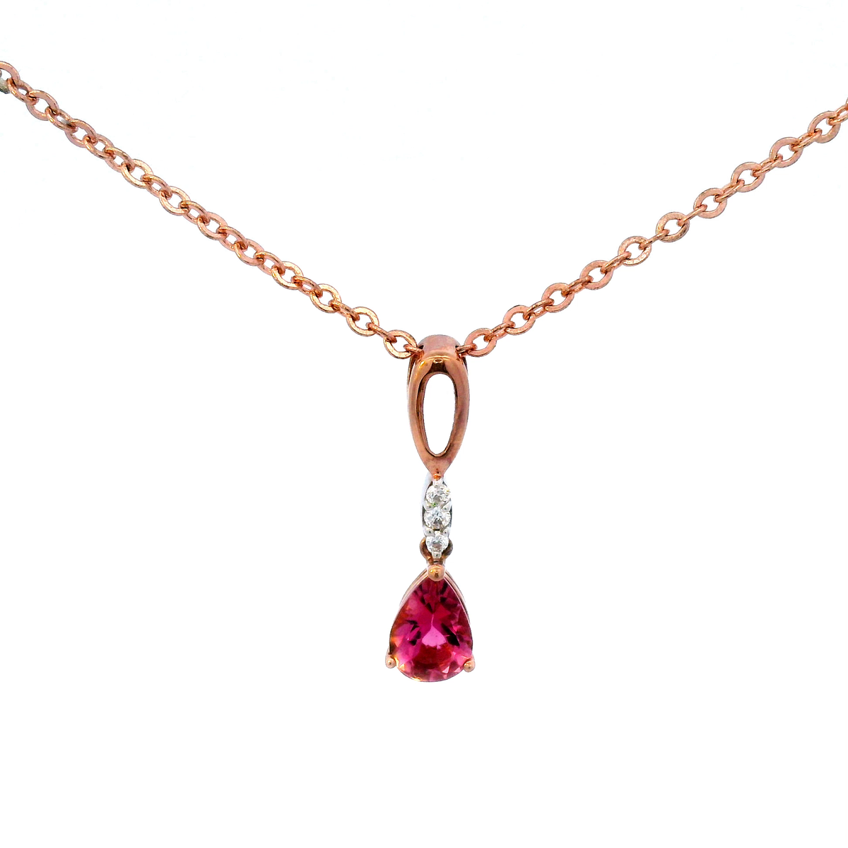 Pink Touormaline &amp; Diamond Drop Pendant in Rose Gold