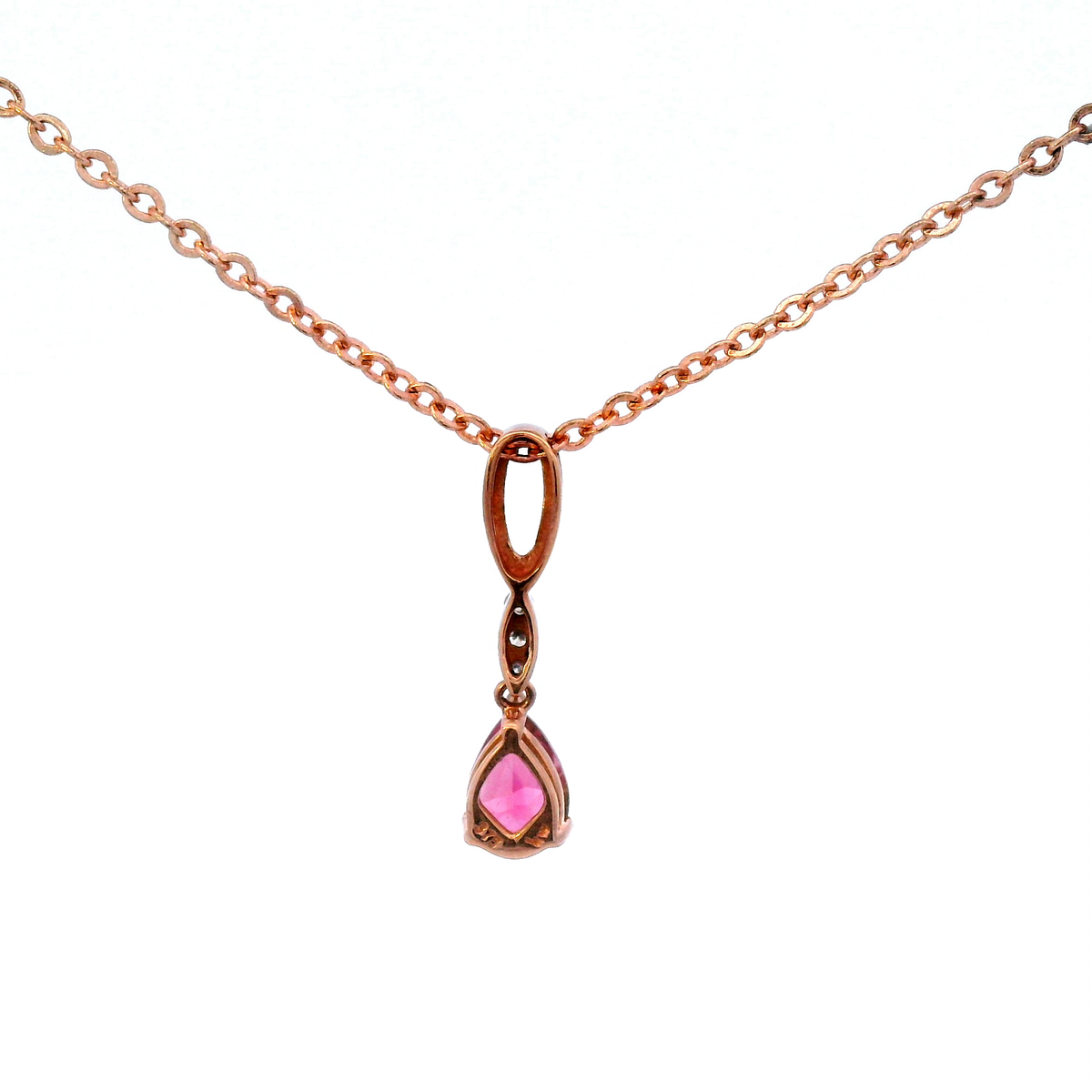 Pink Touormaline & Diamond Drop Pendant in Rose Gold
