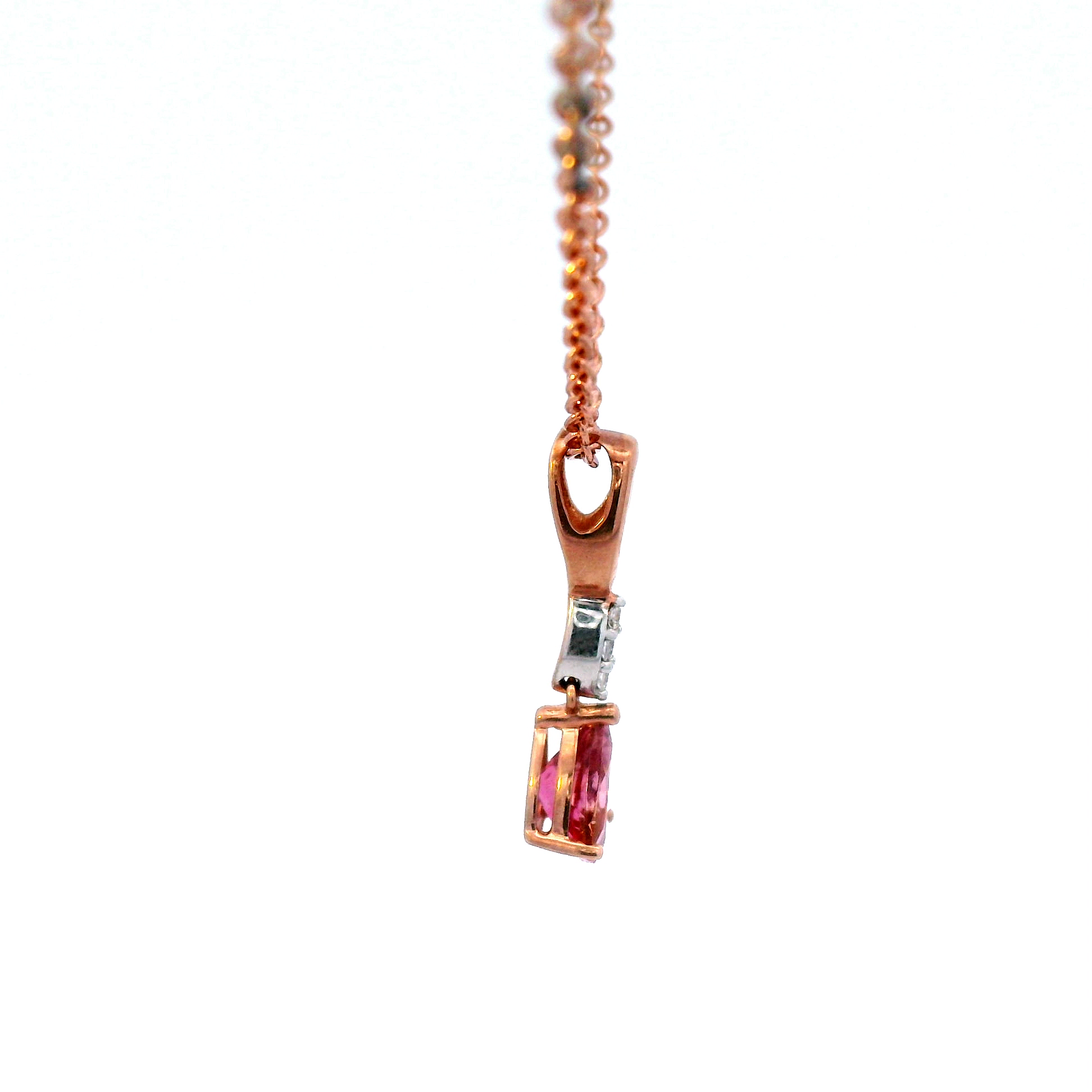 Pink Touormaline & Diamond Drop Pendant in Rose Gold
