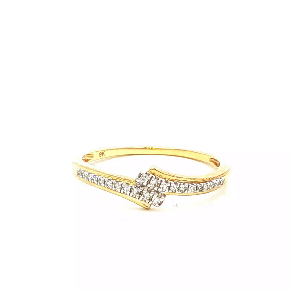 Diamond Cross Over Ring In 9K Yellow Gold