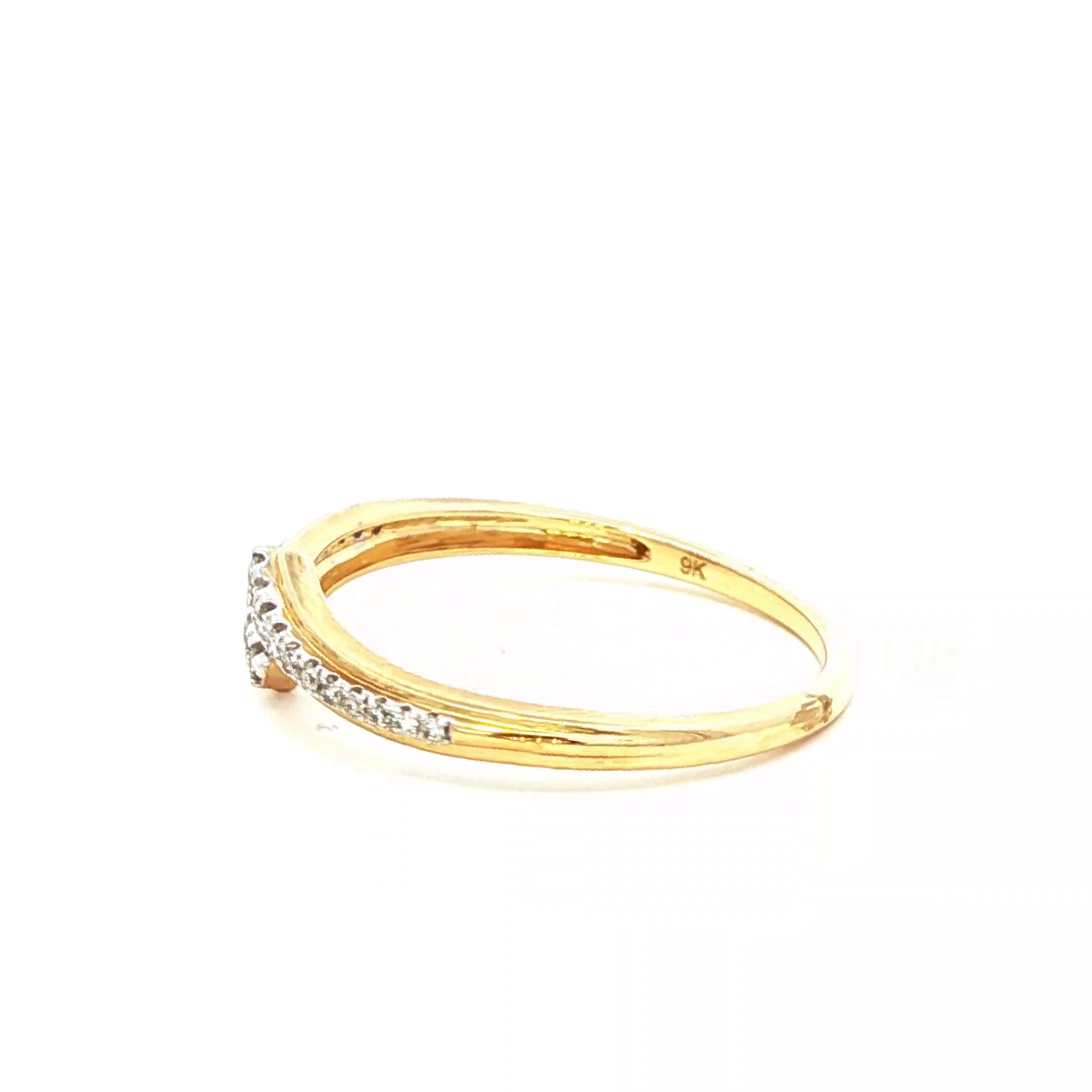 Diamond Cross Over Ring In 9K Yellow Gold