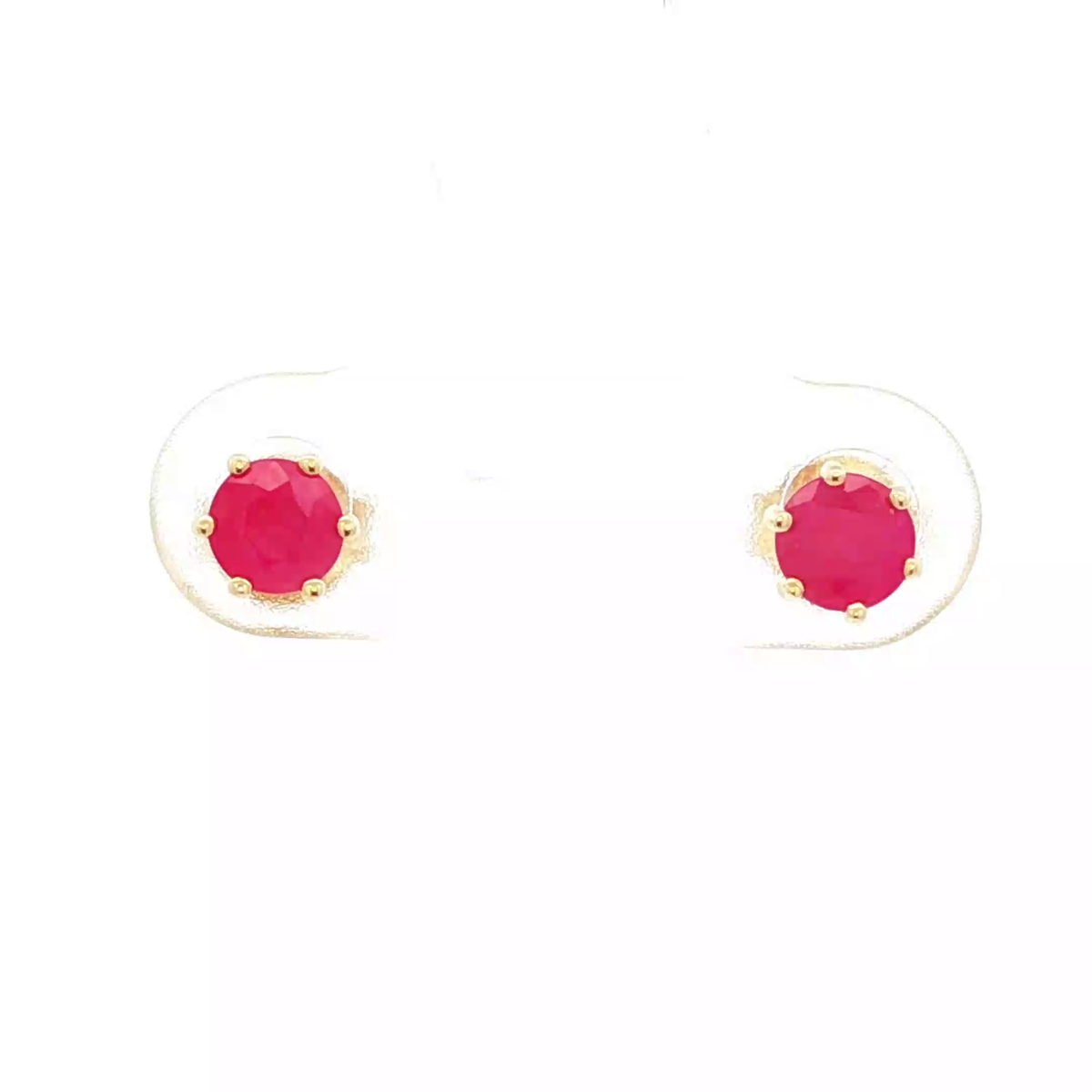 Gold Stud Earrings with Cabochon Red Ruby
