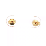 Gold Stud Earrings with Cabochon Red Ruby