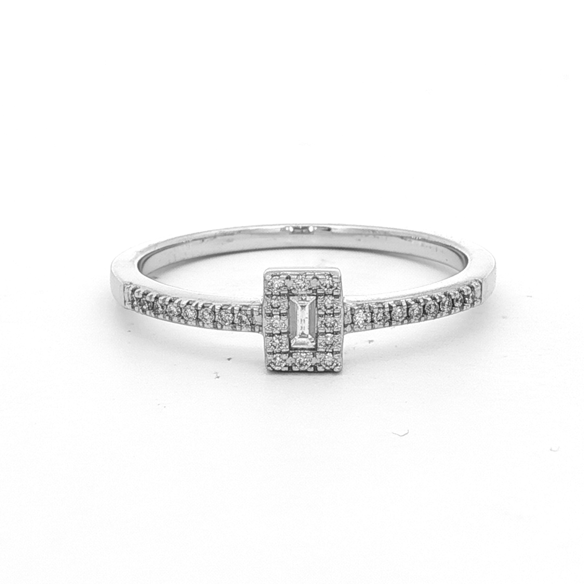 Baguette & Round Diamond Dress Ring Set in White Gold