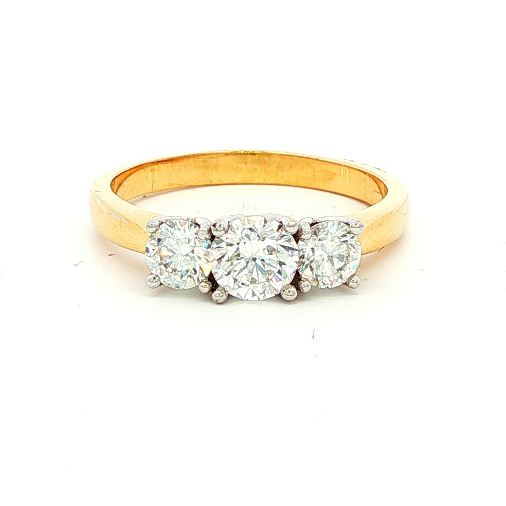 18CT Y/W/G 3 STONE DIA RING CENTRE 0.50CT & 2=0.50CT GSI2 SZ N