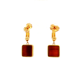 Square Drop Tiger Eye Earring in Yellow Gold