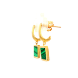 Square Drop Malachite Earring in Yellow Gold