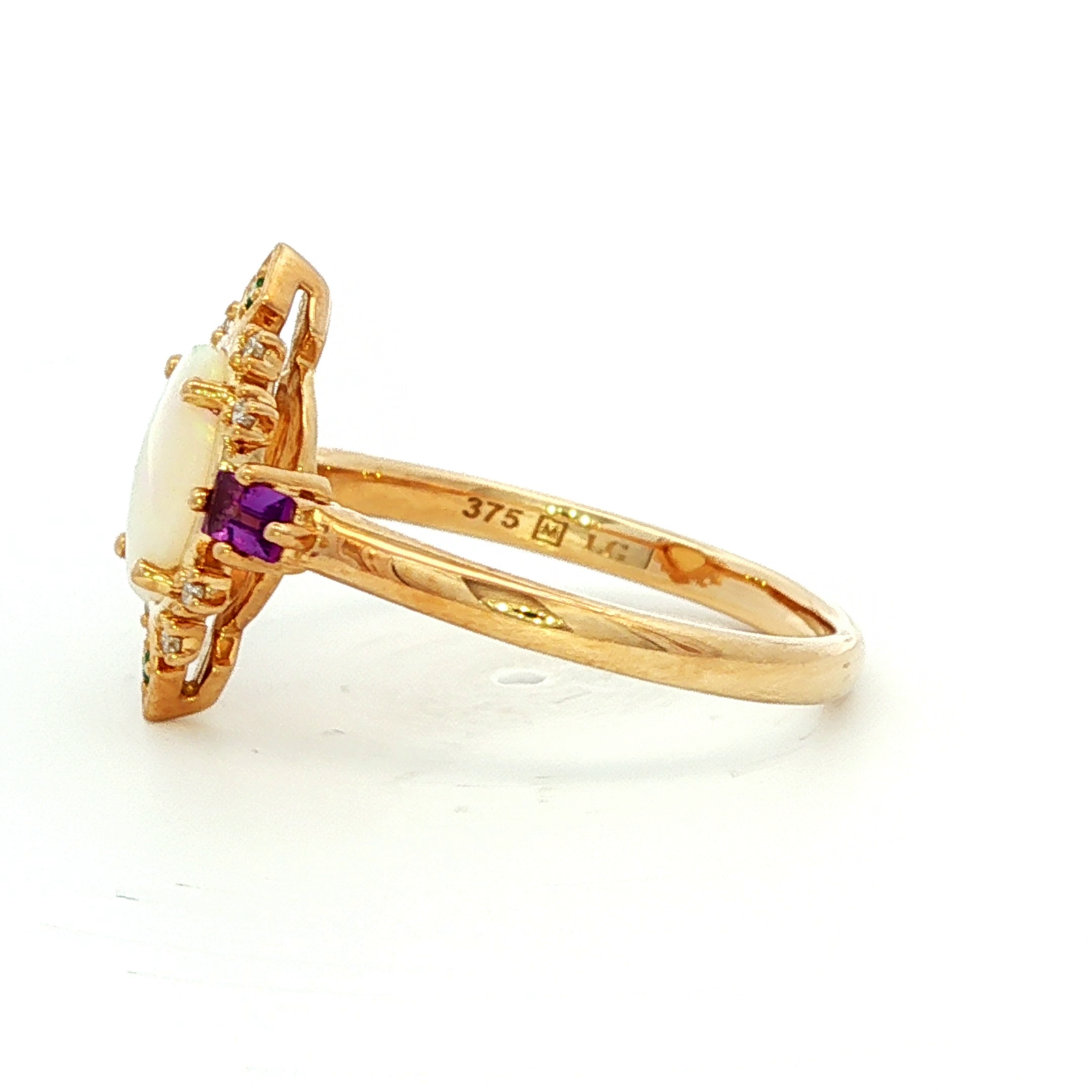 Amethyst and Opal - Crystal & Tsavorite Green in Yellow Gold