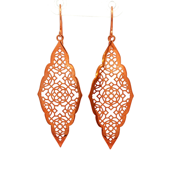 Filigree Flat Drop Earrings in Rose Gold