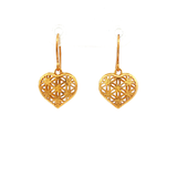 Lattice Heart Drop Earrings in Yellow Gold