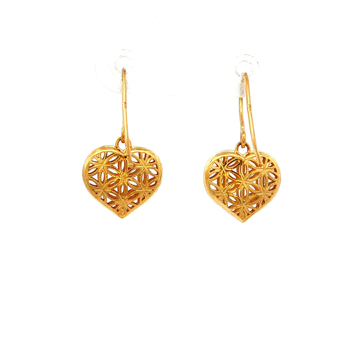 Lattice Heart Drop Earrings in Yellow Gold