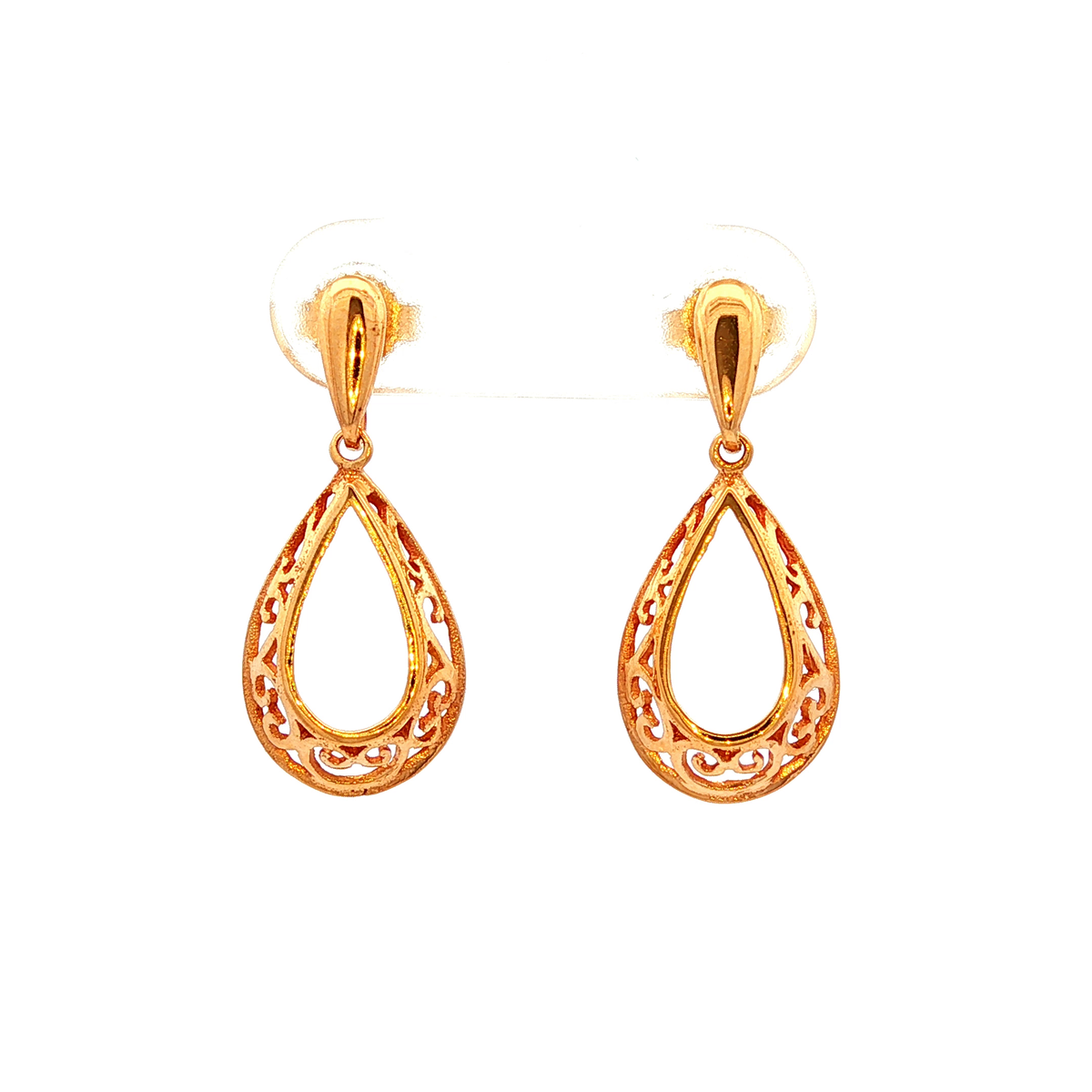 Filigree Yellow Gold Teardrop Drop Earrings
