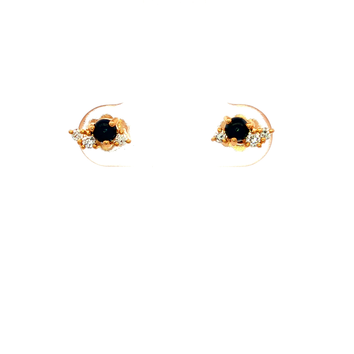 Yellow Gold Stud Earrings with Sapphire and Diamonds